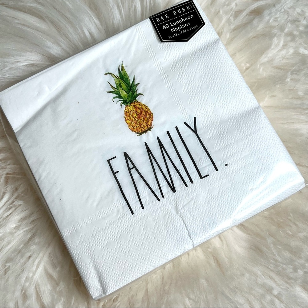 Rae Dunn NEW Luncheon Napkins 40 Pack FAMILY Pineapple Ivory Yellow Black